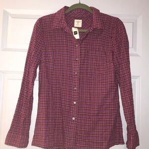 NWT Gap pink plaid fitted boyfriend button down